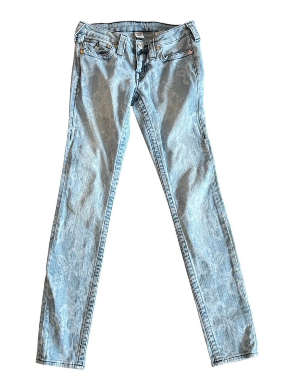 True Religion Women's Sz 27 Victoria Skinny Bohemian Blue Floral Jeans Low Rise
